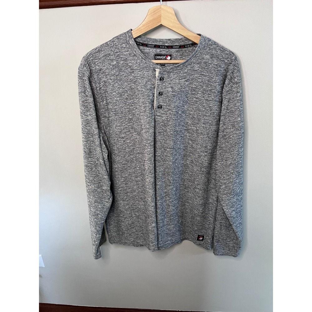 Canada Weathergear Mens Grey Space Dye Henley Long Sleeve Shirt Large CW6044